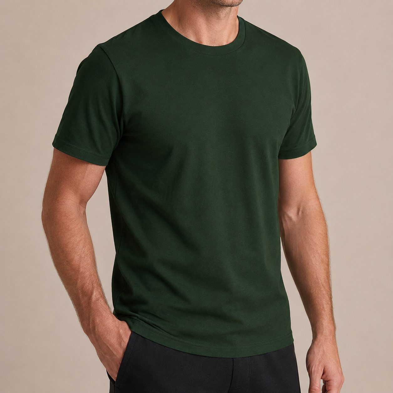 The Essential Tee - Unisex Forest Green Crew Neck Cotton T-Shirt